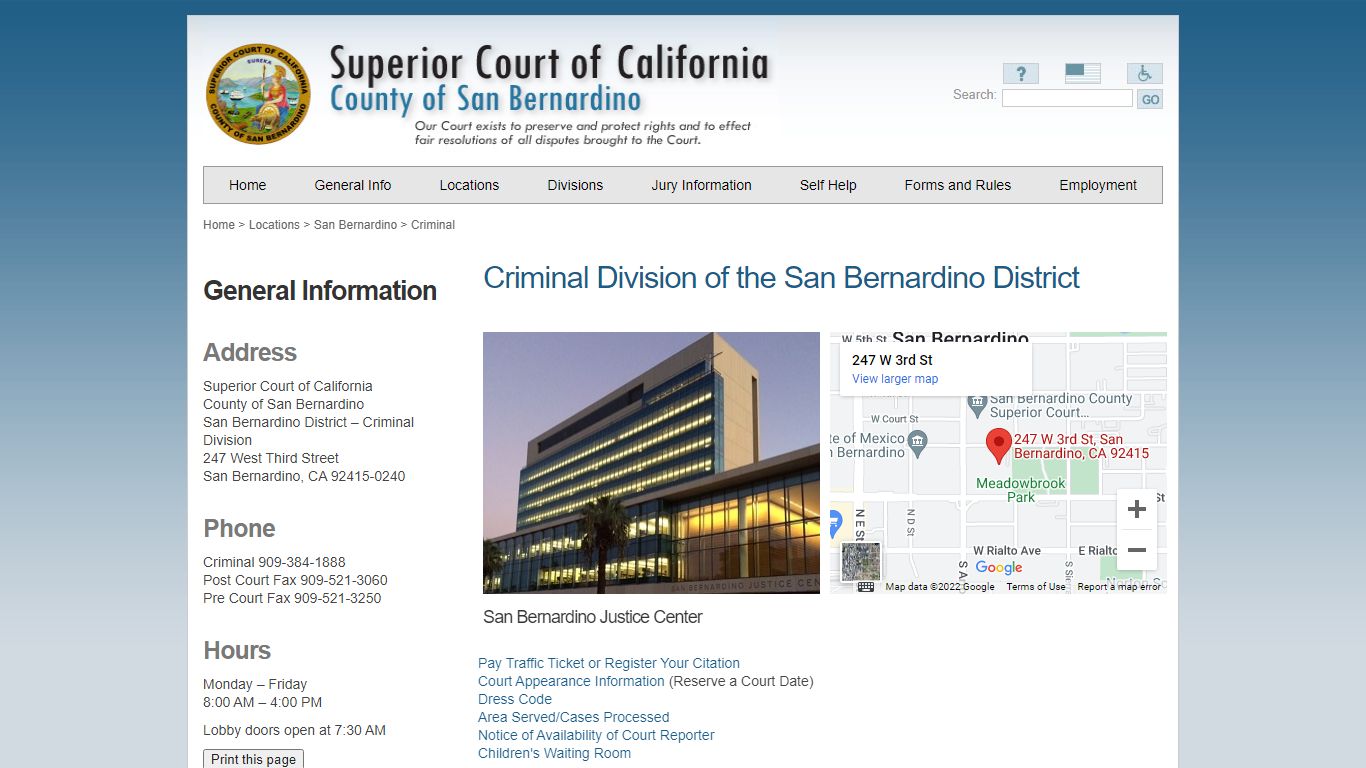 Criminal Division of the San Bernardino District - sb-court.org